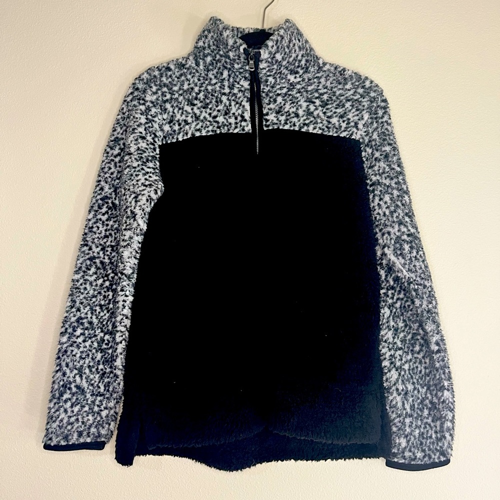 Fluffy Color Block Leopard Quarter Zip Sweater